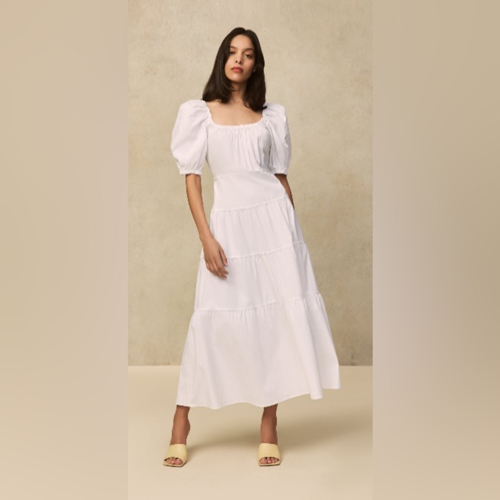 Lela Rose White puff Sleeve Dress NWT